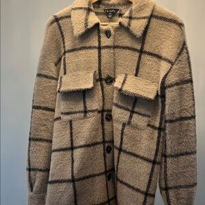 Tribal Tan and Black Plaid Teddy Jacket